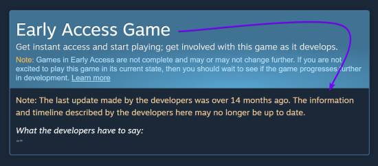 Steam長期未更新的搶先體驗遊戲將被標注