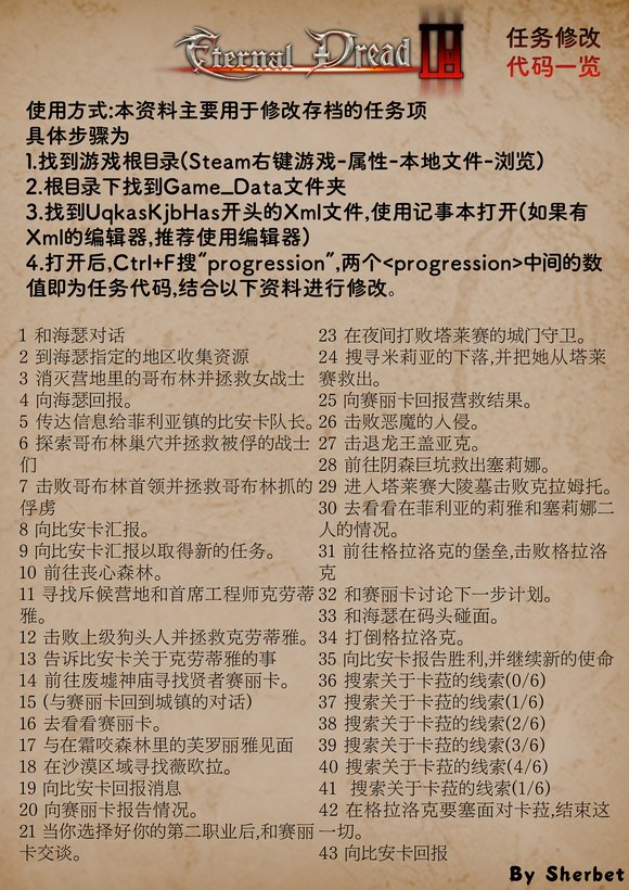 永恆恐懼3主線任務代碼一覽