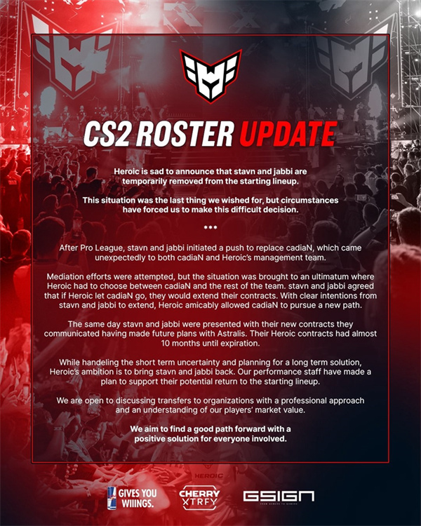 CS2|A星再度搞事？Heroic暫時下放jabbi和stavn