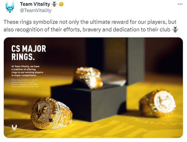 Vitality俱樂部打造Major冠軍戒指贈予選手