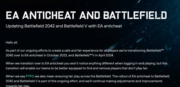《戰地》官推宣布EA反作弊系統 4月3日實裝上線